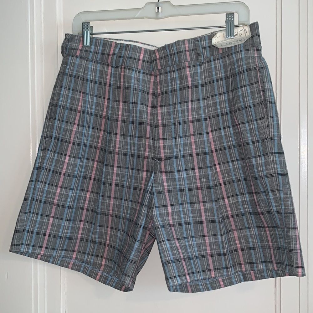 NWT Vtg 80s J.J. Cochran blue & pink plaid shorts - Picture 2 of 9